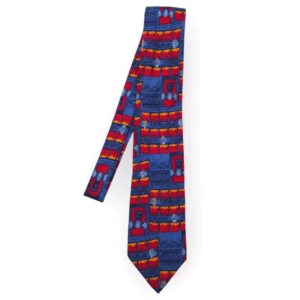 ERMENEGILDO ZEGNA Mens Silk Neck Tie Italy Windows Colorful Geometric Blue Red